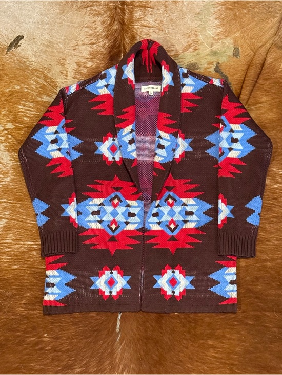 Lucky Brand Other - Lucky Brand Aztec Print Shawl Collar Cardigan Brown Red Blue M